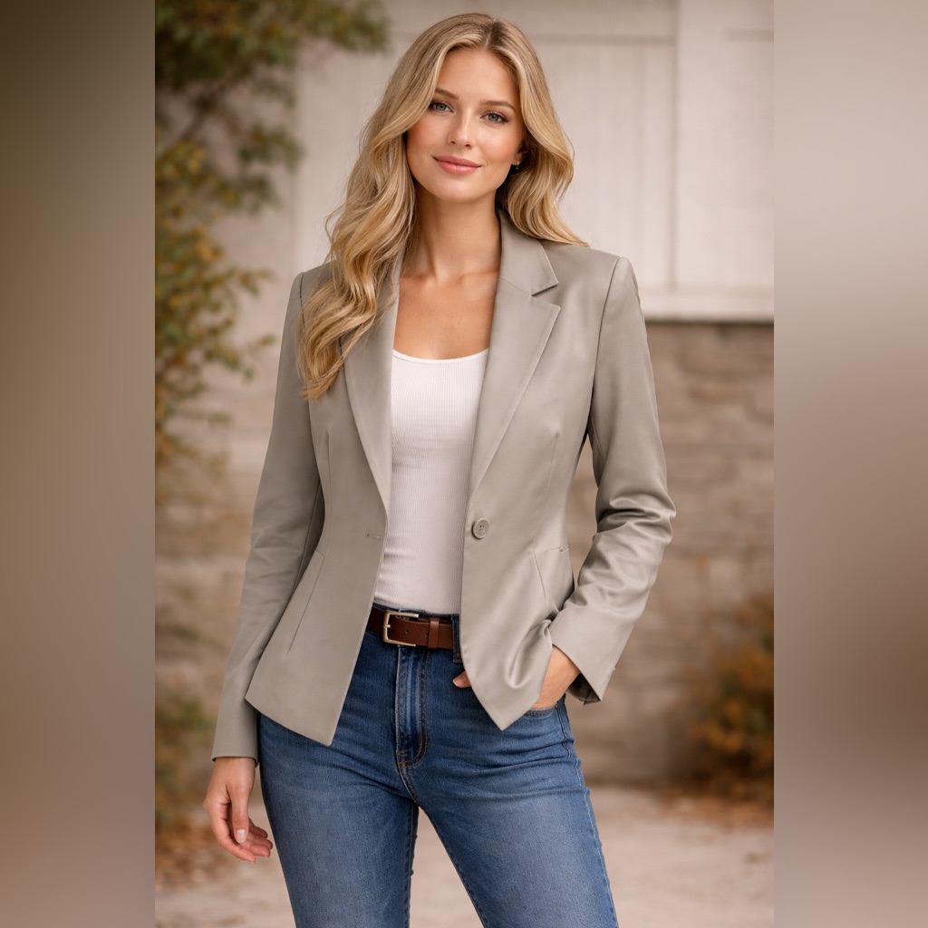 Lamarque Taupe Single-Button Tailored Blazer